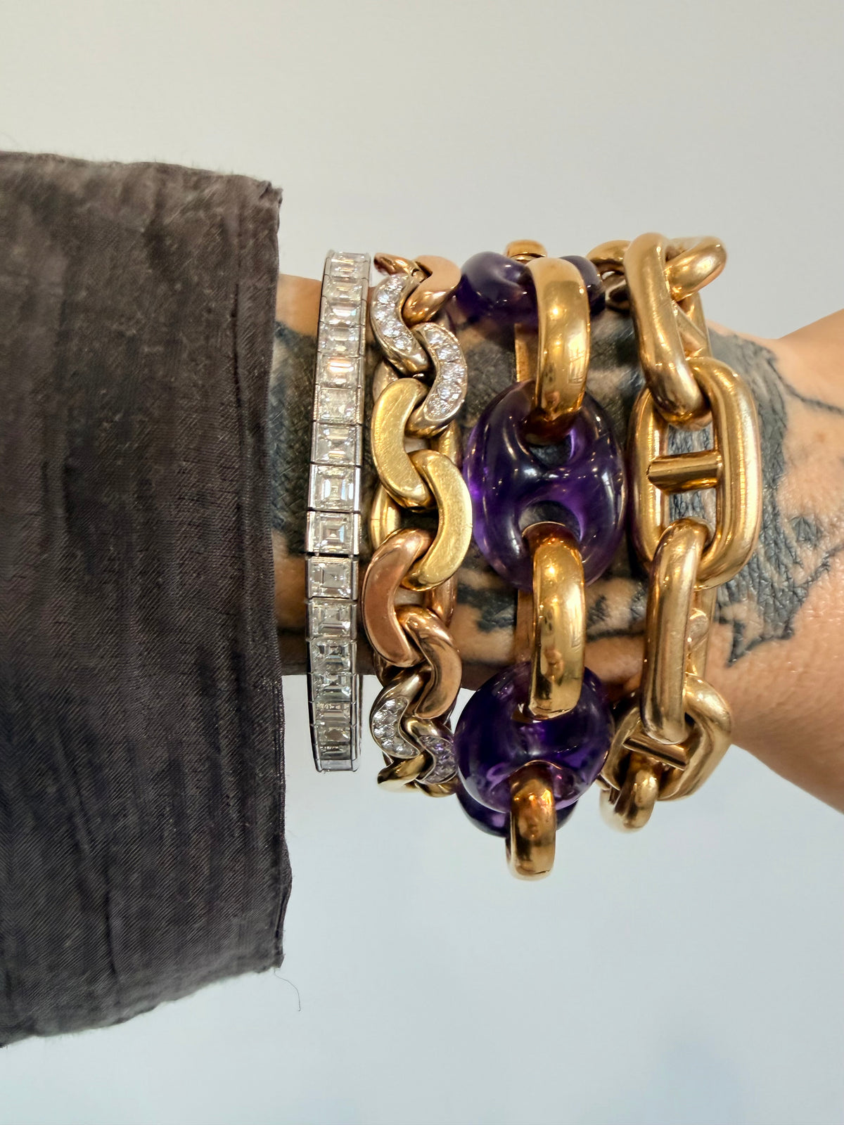 Vintage Garrard & Co. Amethyst Anchor Link Bracelet