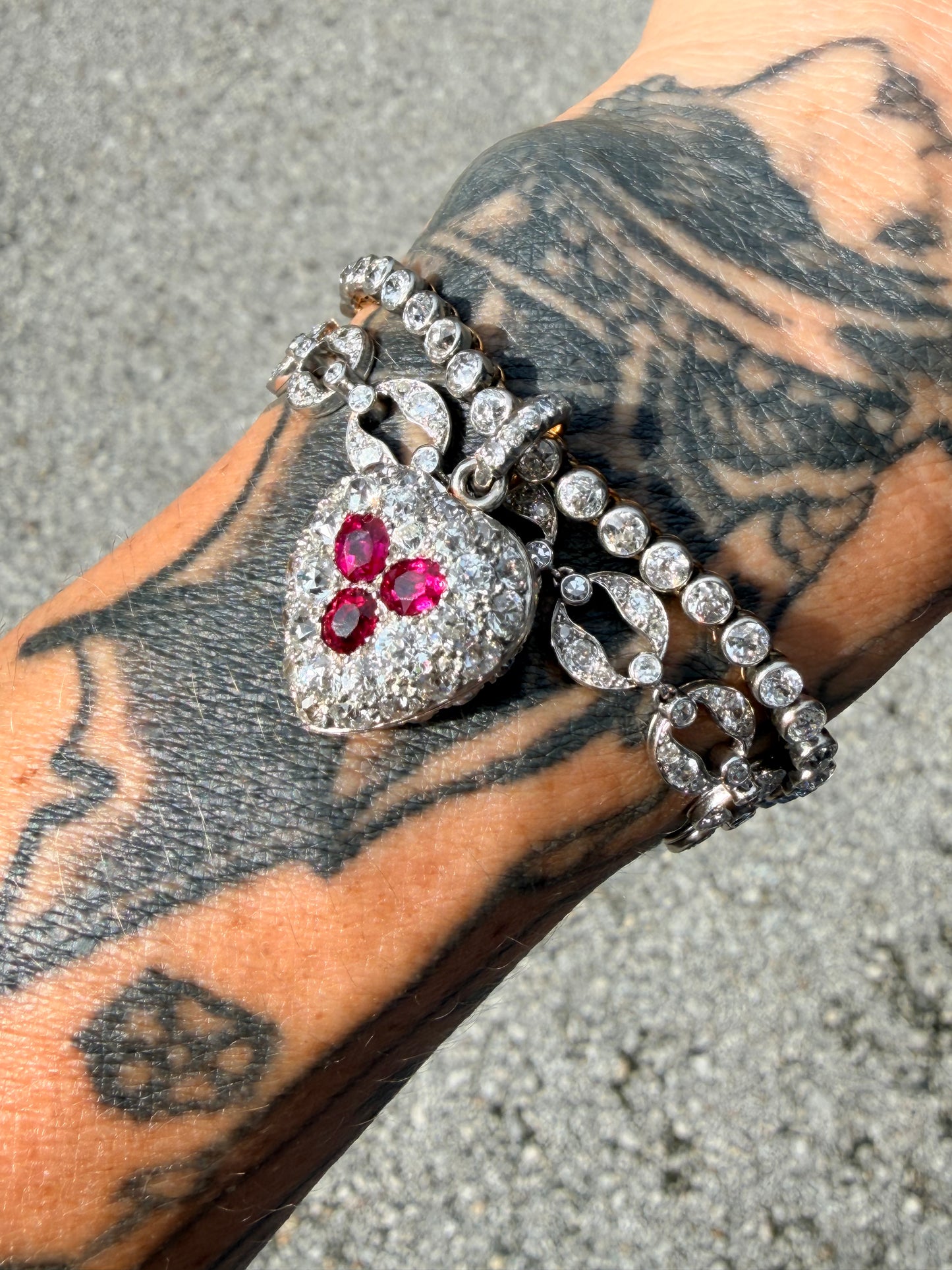 Antique Diamond and Gemstone Heart Pendant & Bracelet