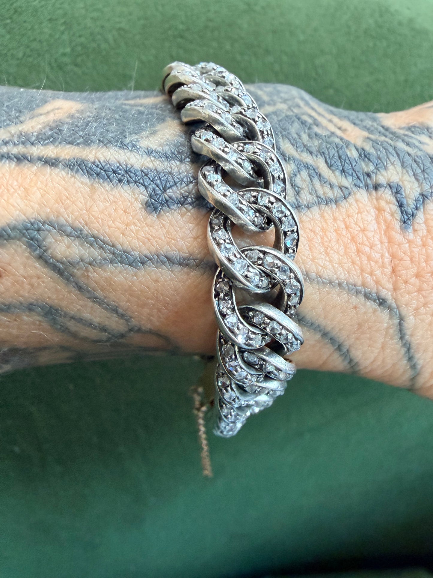 Antique French Diamond Set Curb Bracelet