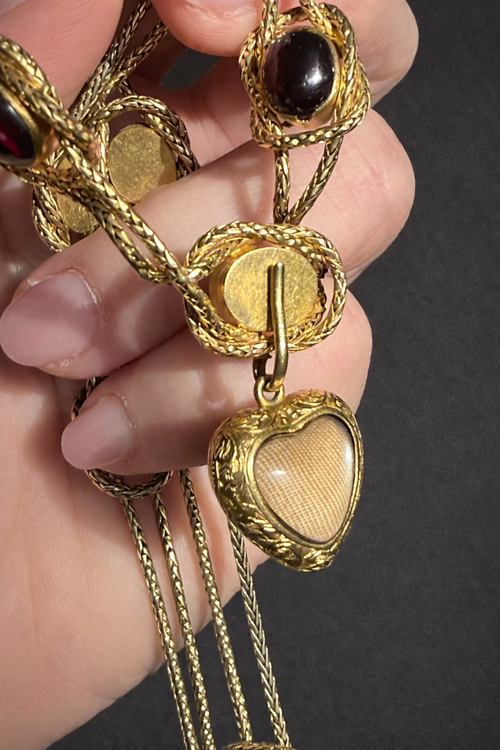 Georgian Cabochon Garnet Heart Necklace