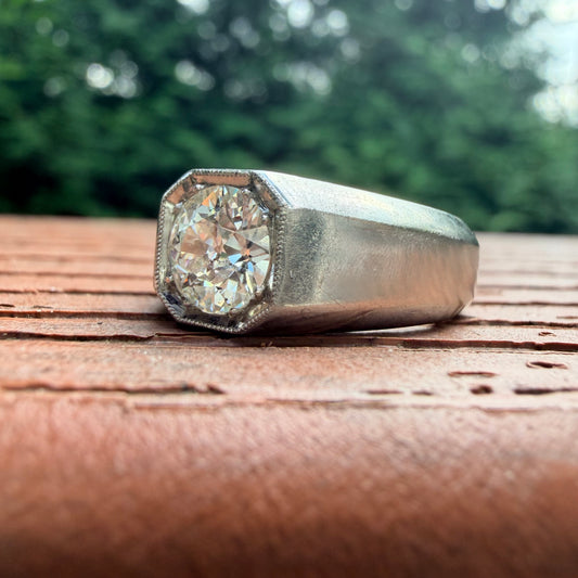 Vintage Platinum Old European Cut Diamond Signet Ring