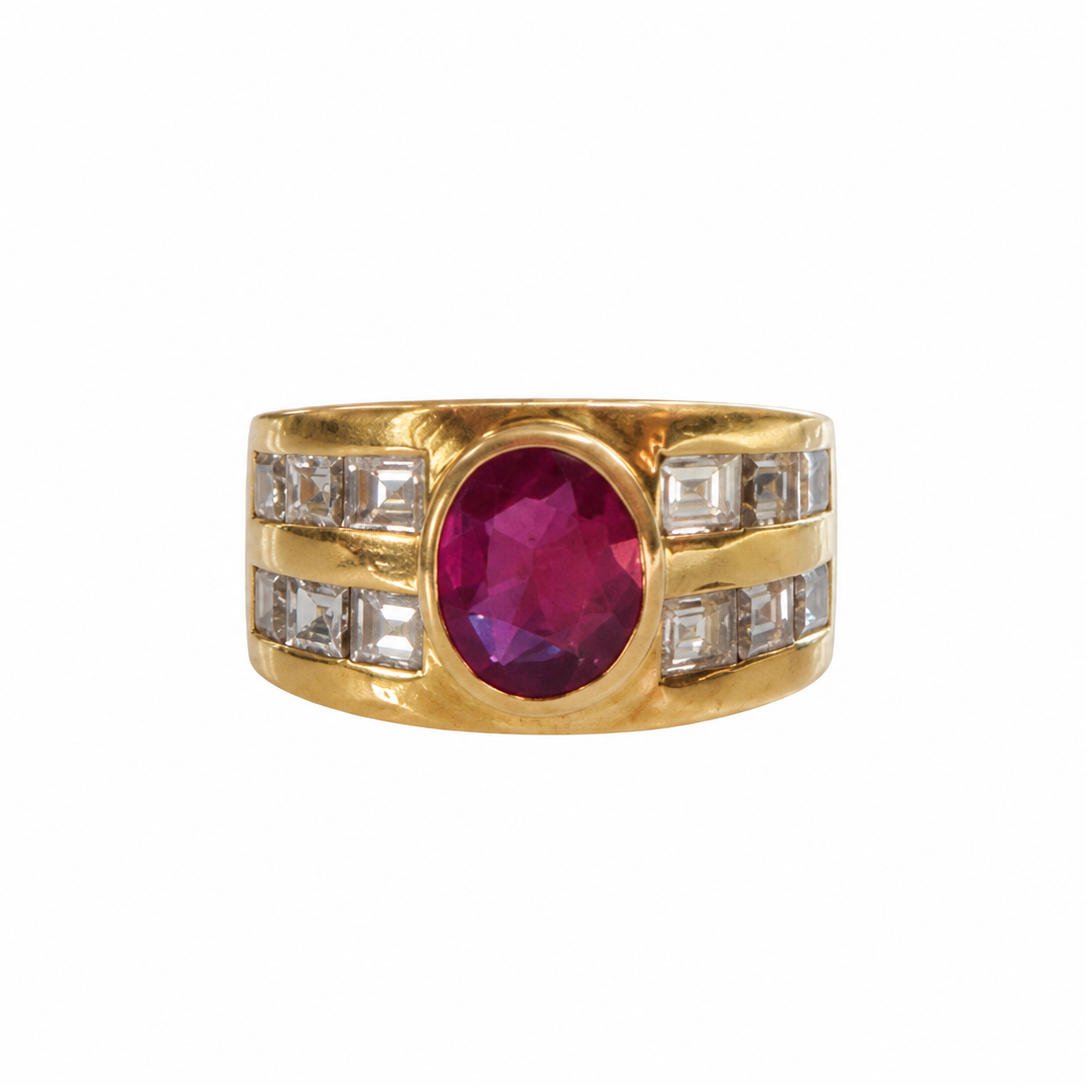 Vintage Burmese Ruby & Diamond Ring