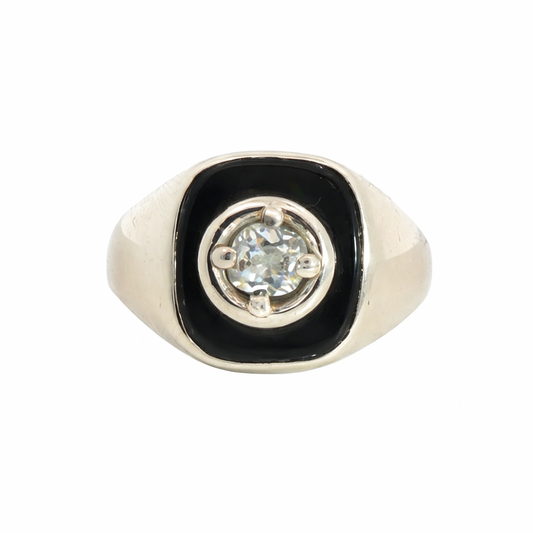Vintage Old Mine Cut Diamond and Onyx Ring