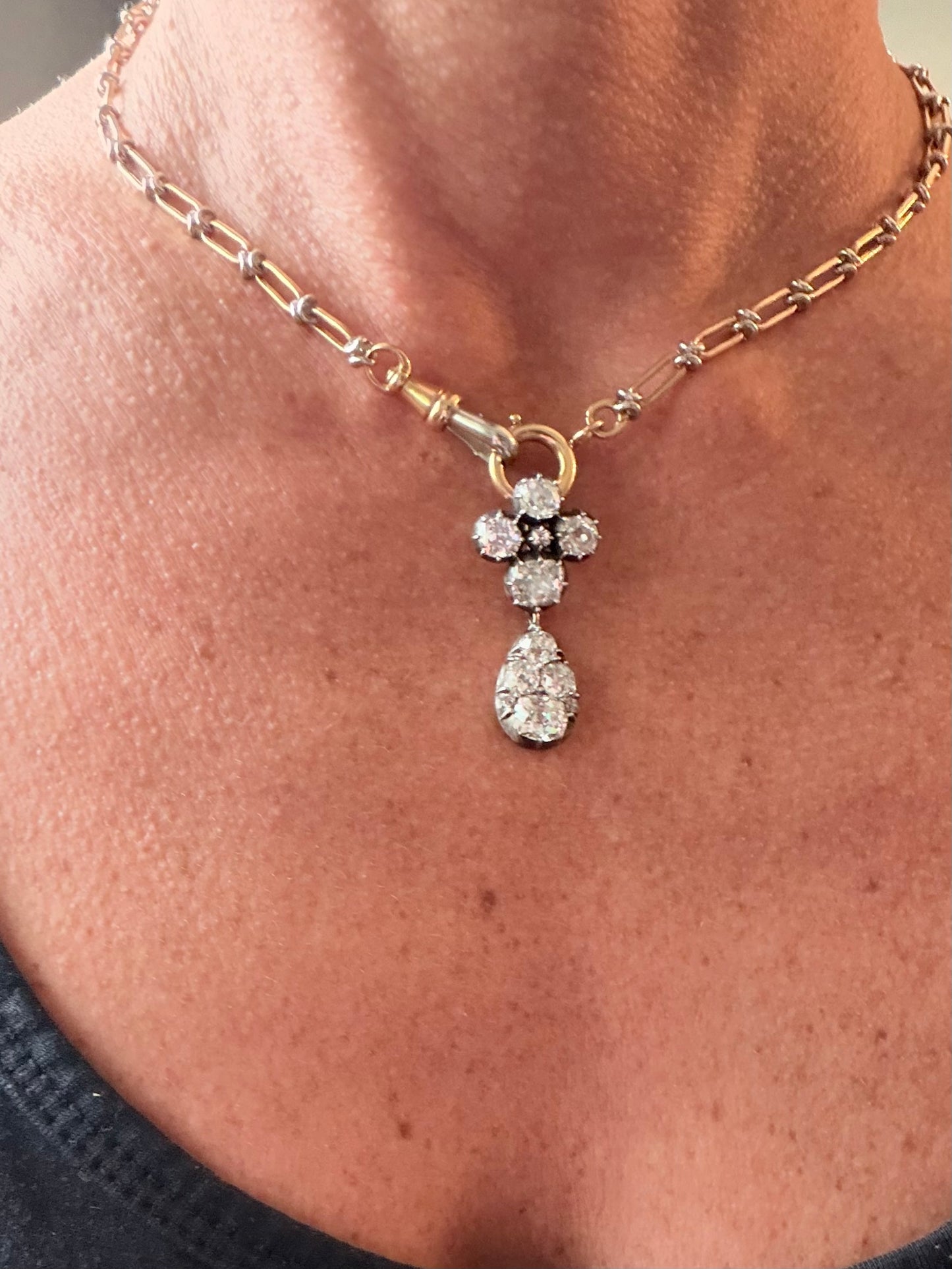 Victorian Old Mine Cut Diamond Drop Pendant