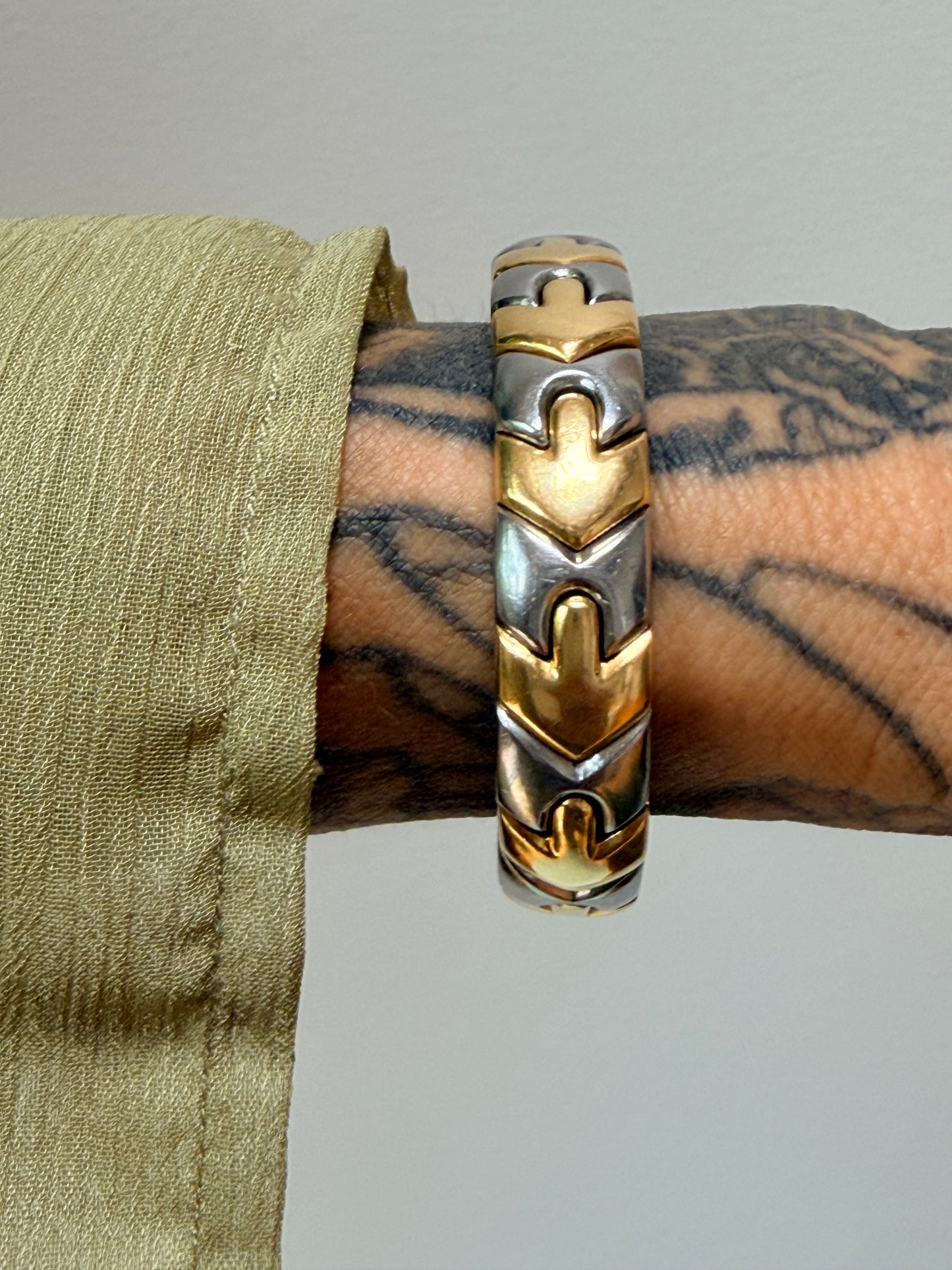 Vintage Bvlgari Gold and Steel Chevron Bracelet