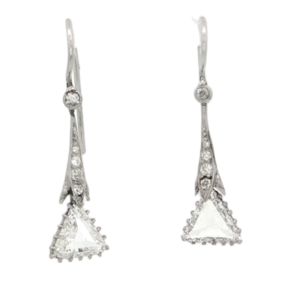 Art Deco Trillion Cut Diamond Drop Earrings