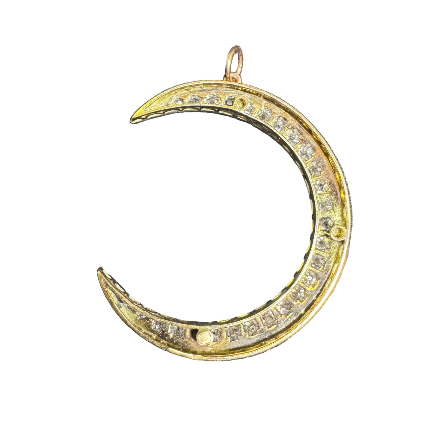 Antique Steel and Gold Diamond Crescent Pendant