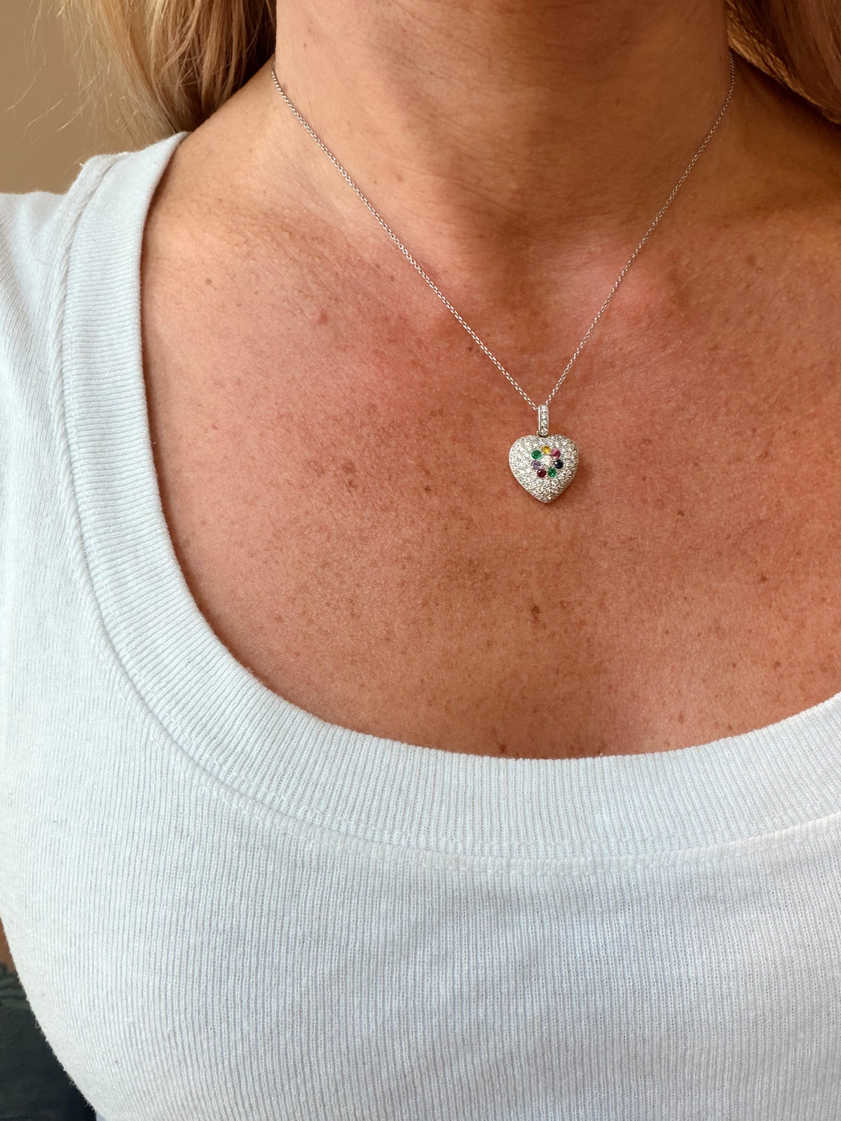 Vintage Multi Gem and Diamond DEAREST Heart Locket Pendant