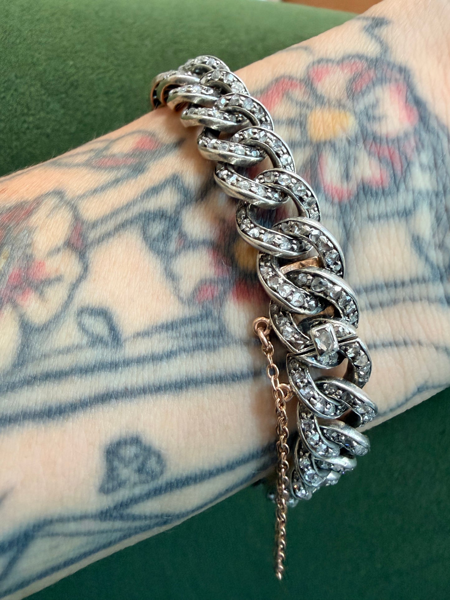 Antique French Diamond Set Curb Bracelet