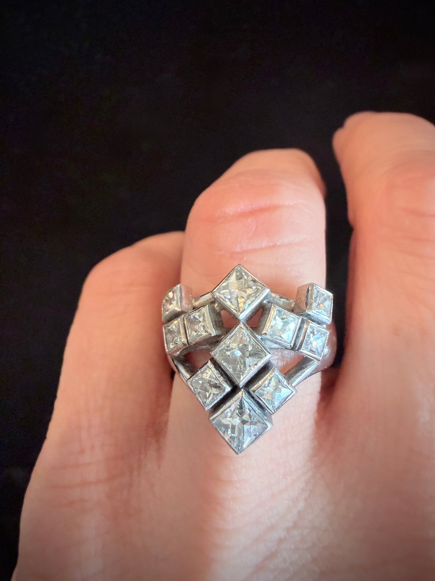 Mid-Century French Cut Diamond Cocktail Ring