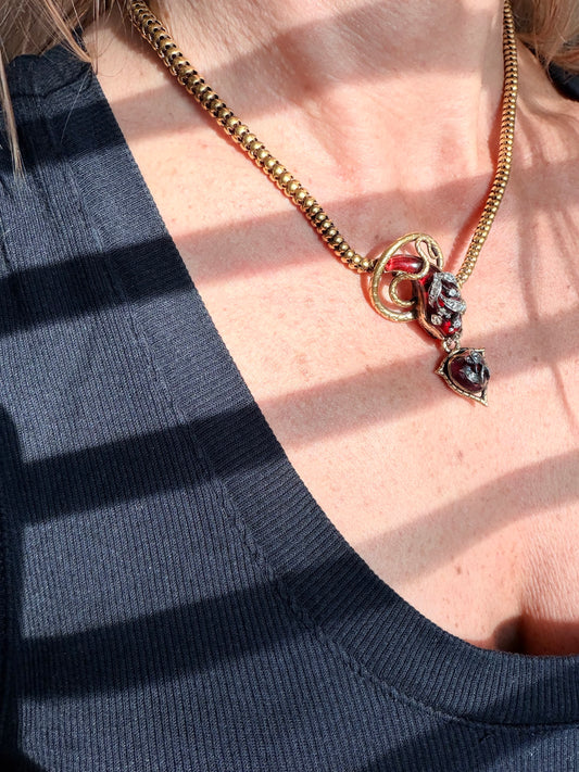 Georgian Garnet and Diamond Snake Necklace