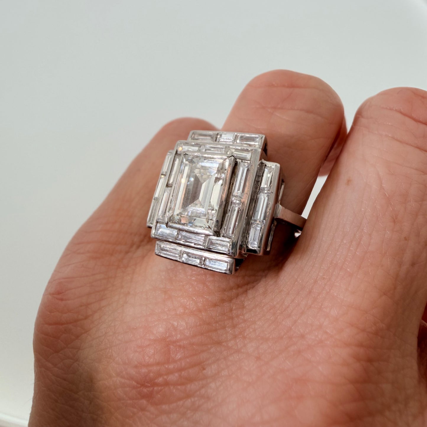 Late Art Deco Emerald Cut Diamond Cocktail Ring