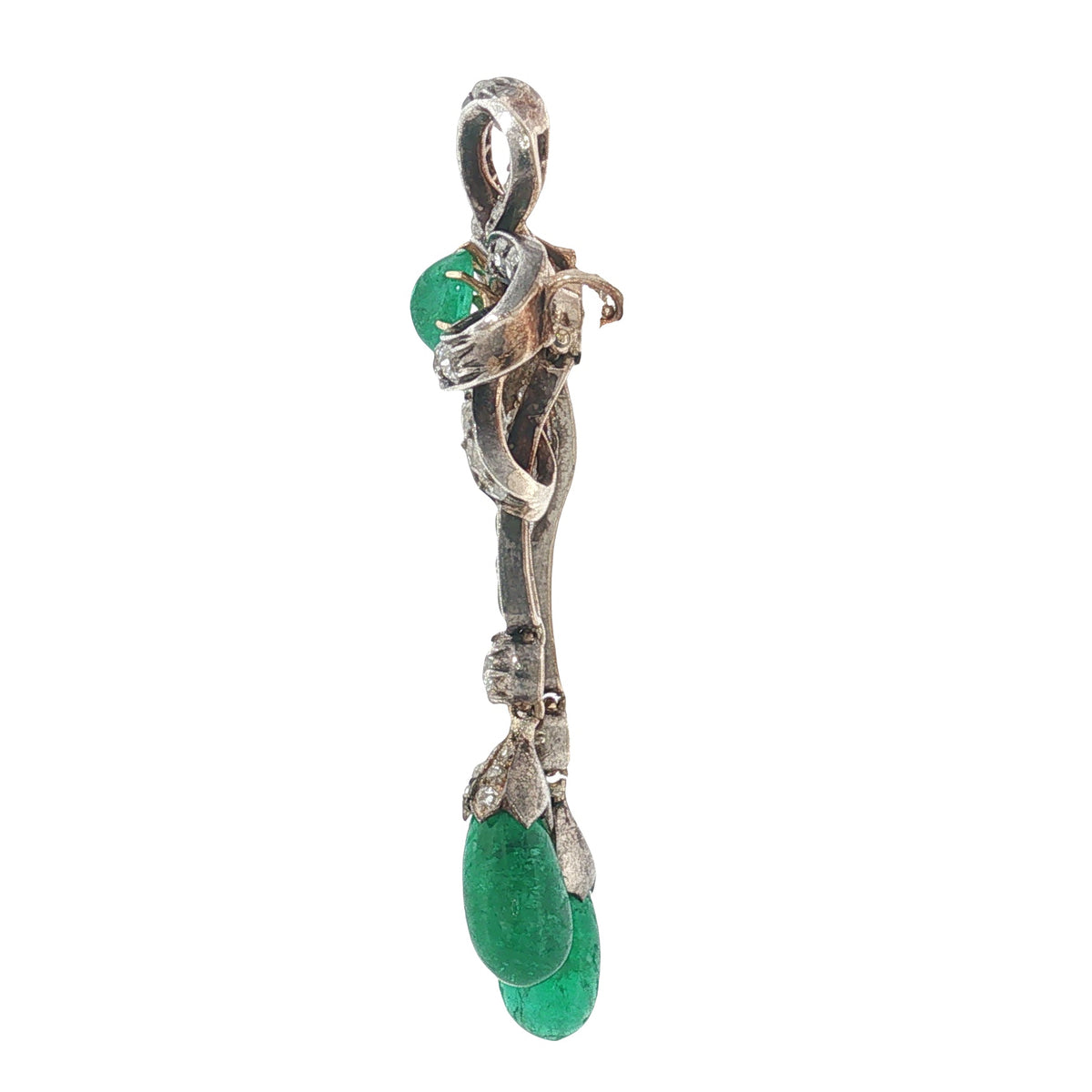 Antique Emerald & Diamond Bow Drop Brooch