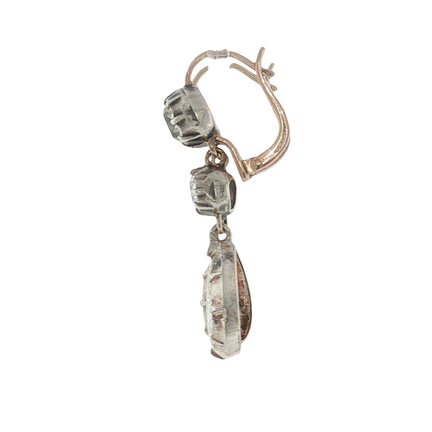 Antique Pear Cut and Old Mine Cut Diamond Drop Earrings