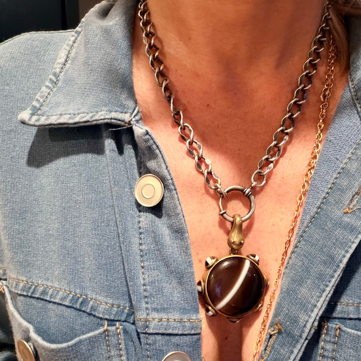Vintage Banded Agate Snake Pendant