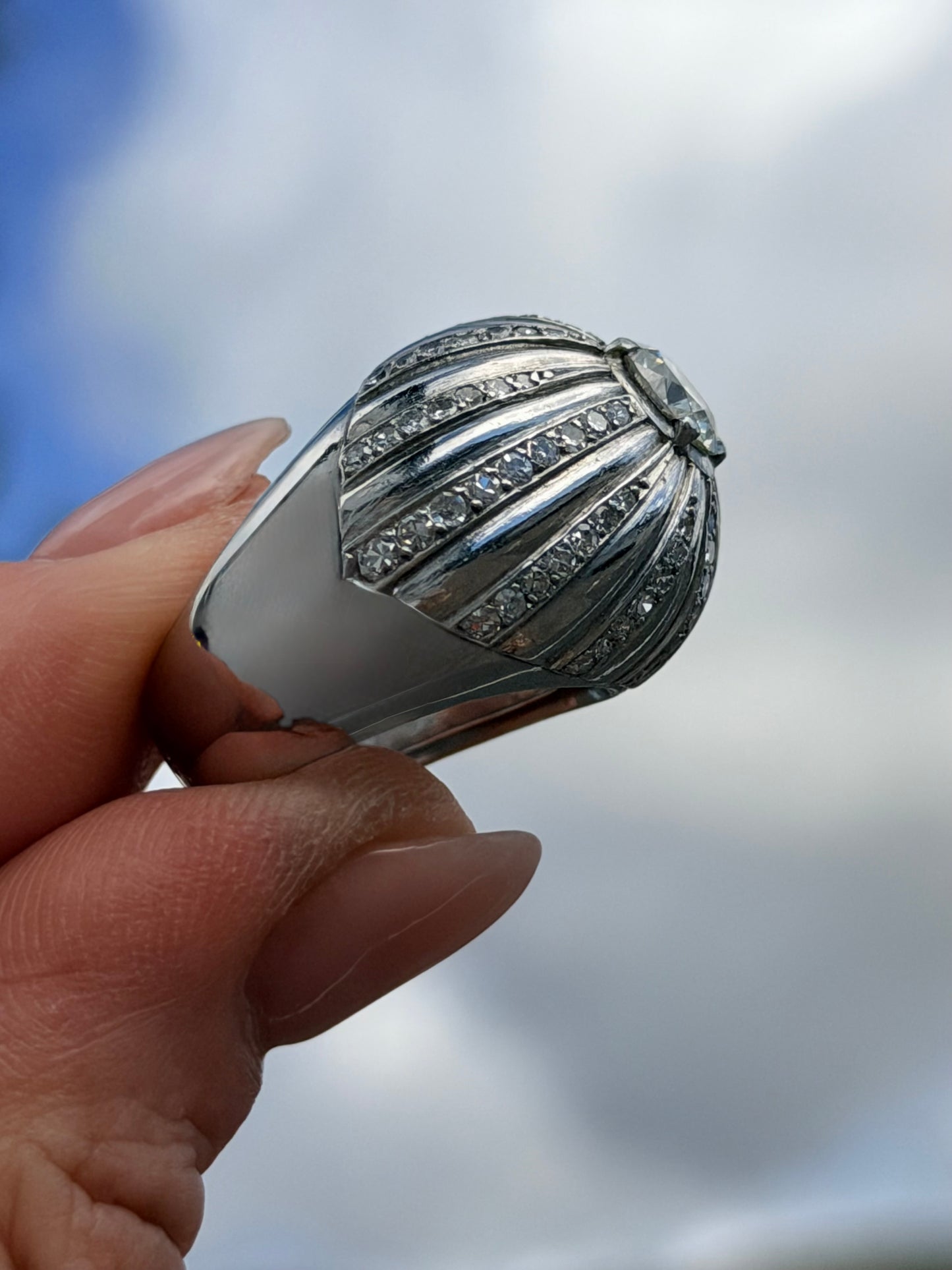 French Art Deco Diamond Bombé Ring