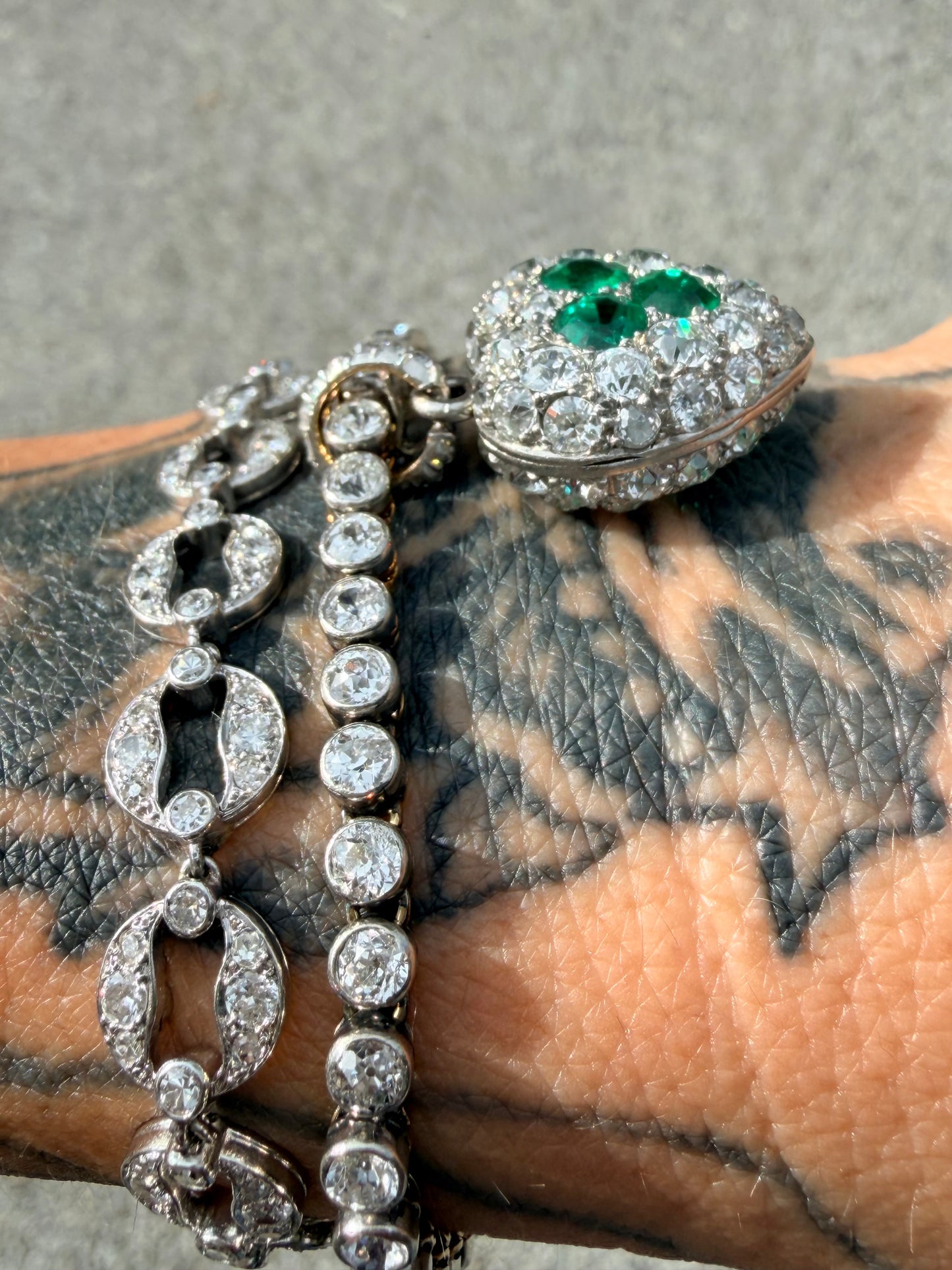Antique Diamond and Gemstone Heart Pendant & Bracelet