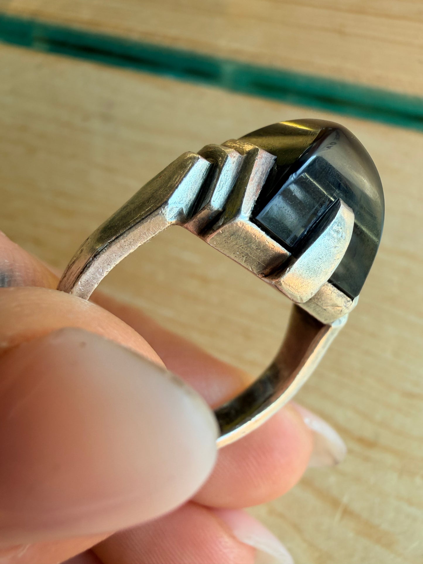 Art Deco Rare Jean Després Onyx and Silver Ring - Circa 1929