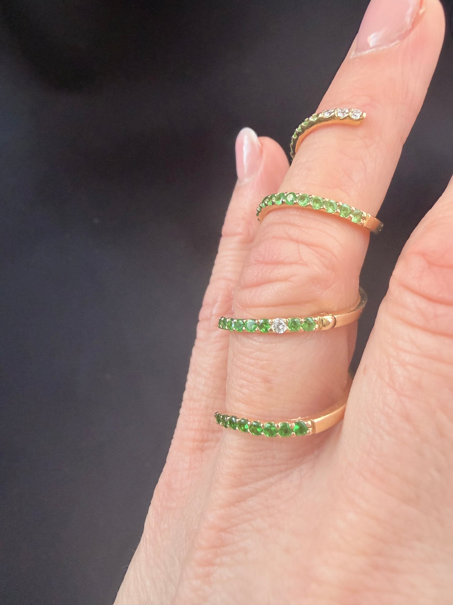 Vintage Demantoid Garnet and Diamond Wrap Ring
