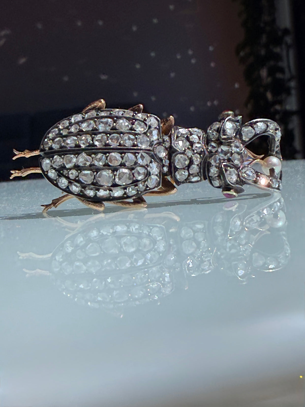 Victorian Diamond Stag Beetle Brooch