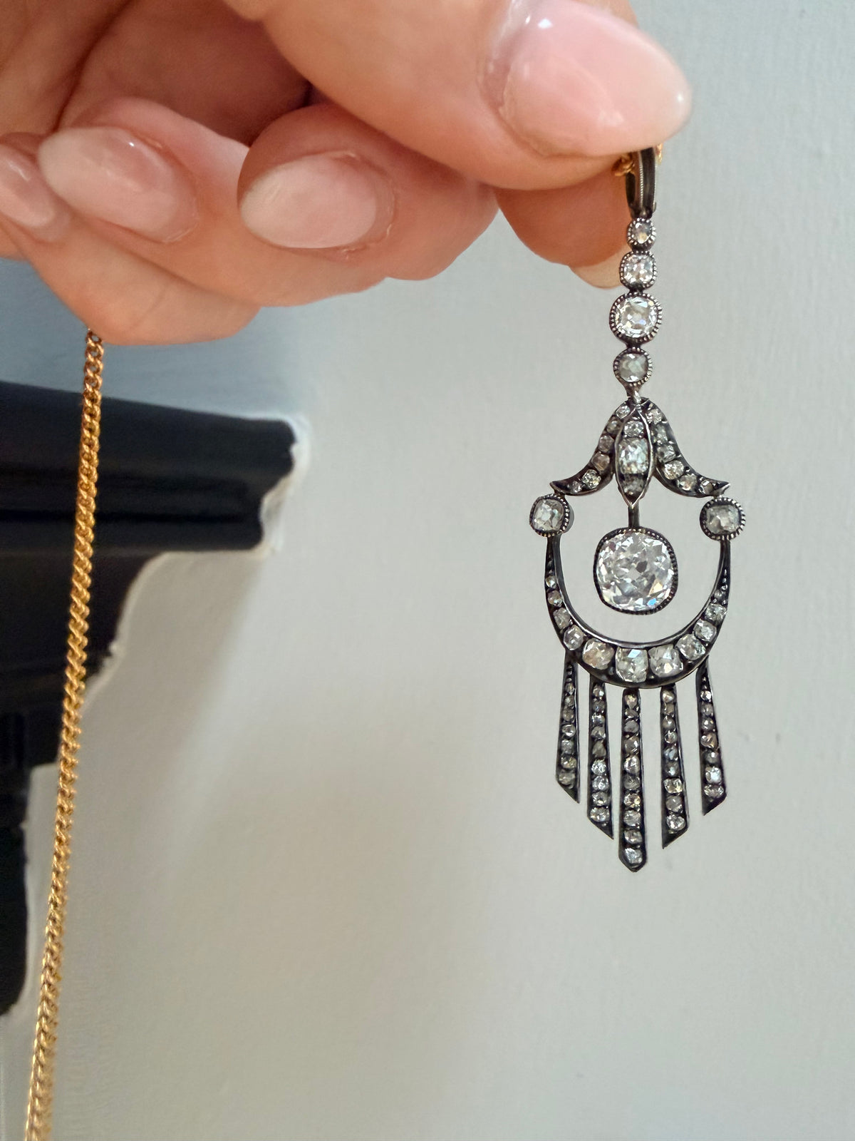 Antique Old Mine Cut Diamond Drop Pendant