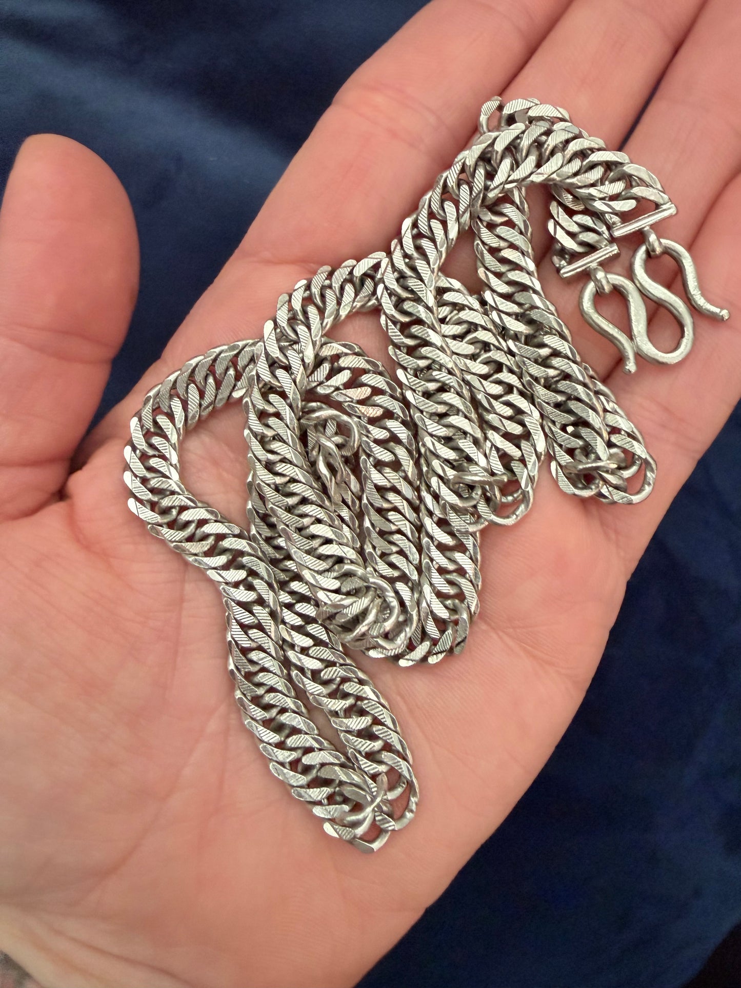Vintage Platinum Flat Curb Link Chain