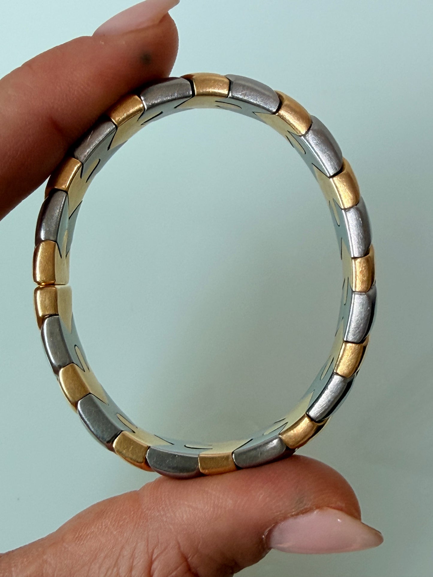 Vintage Bvlgari Gold and Steel Chevron Bracelet