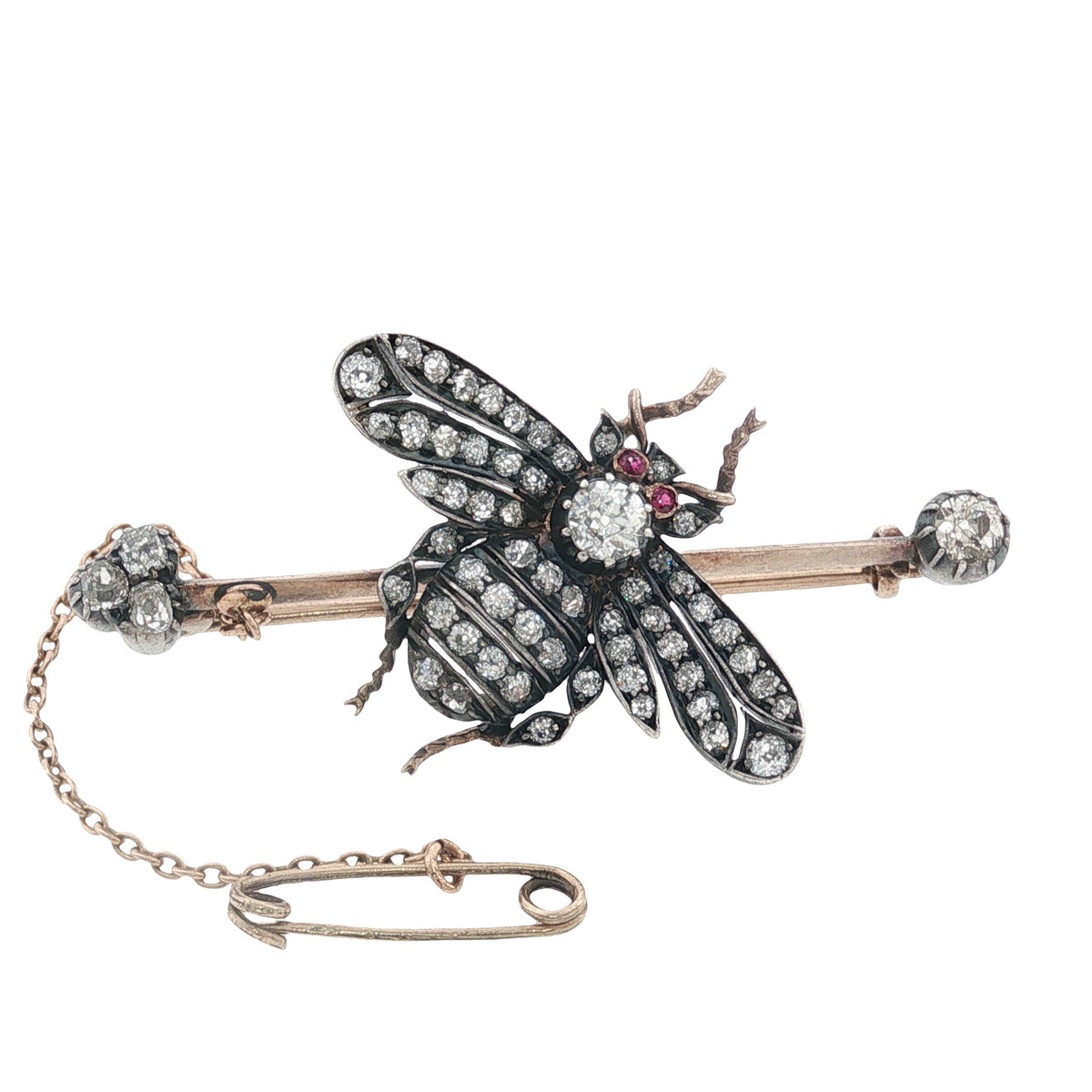 Victorian Ruby and Old Cut Diamond Fly Bar Brooch