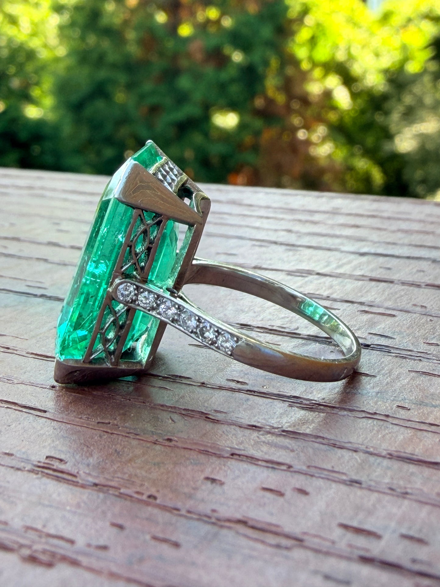 Belle Époque 18.05 Carat Colombian Emerald & Diamond Ring