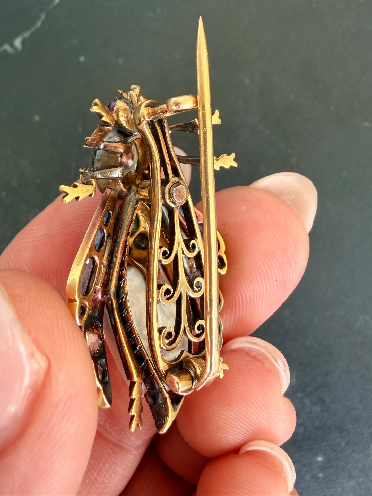 Victorian Natural Pearl and Gemset Bug Brooch