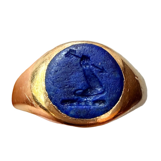 Antique Lapis Intaglio Signet Ring