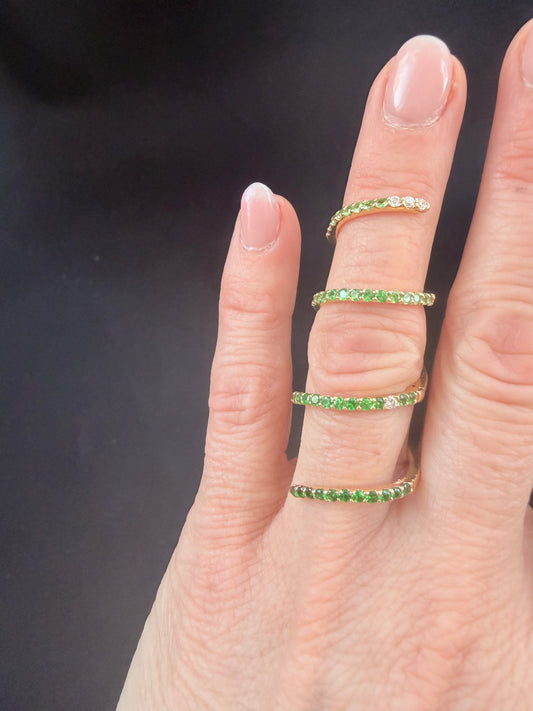 Vintage Demantoid Garnet and Diamond Wrap Ring