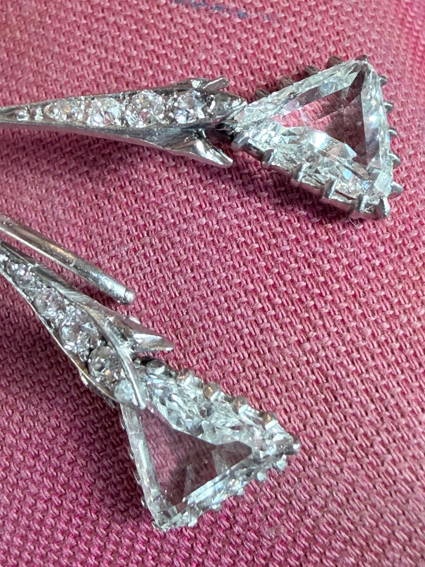 Art Deco Trillion Cut Diamond Drop Earrings
