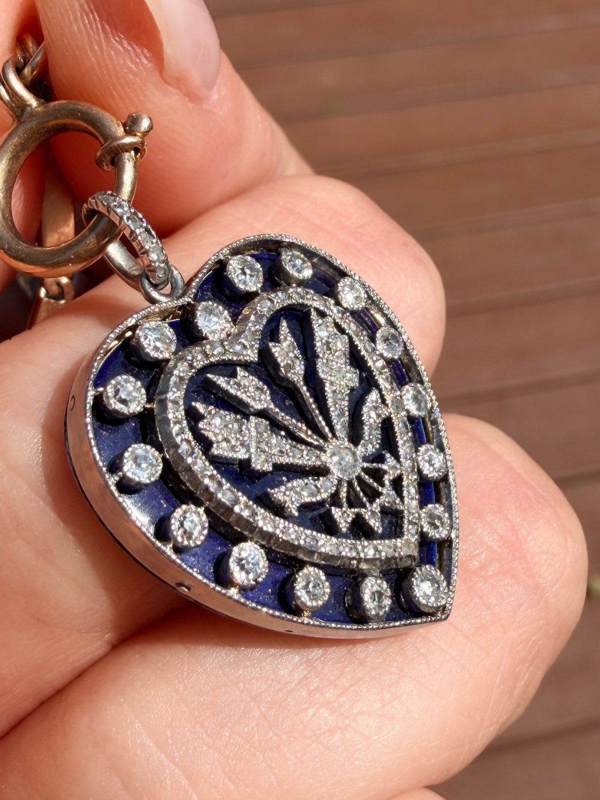 Art Deco Enamel and Diamond Heart Locket Pendant