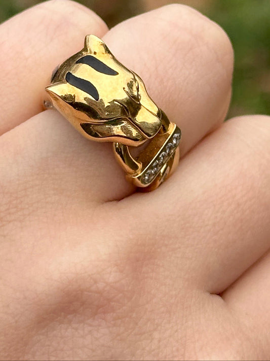 Vintage Diamond and Emerald Panther Ring