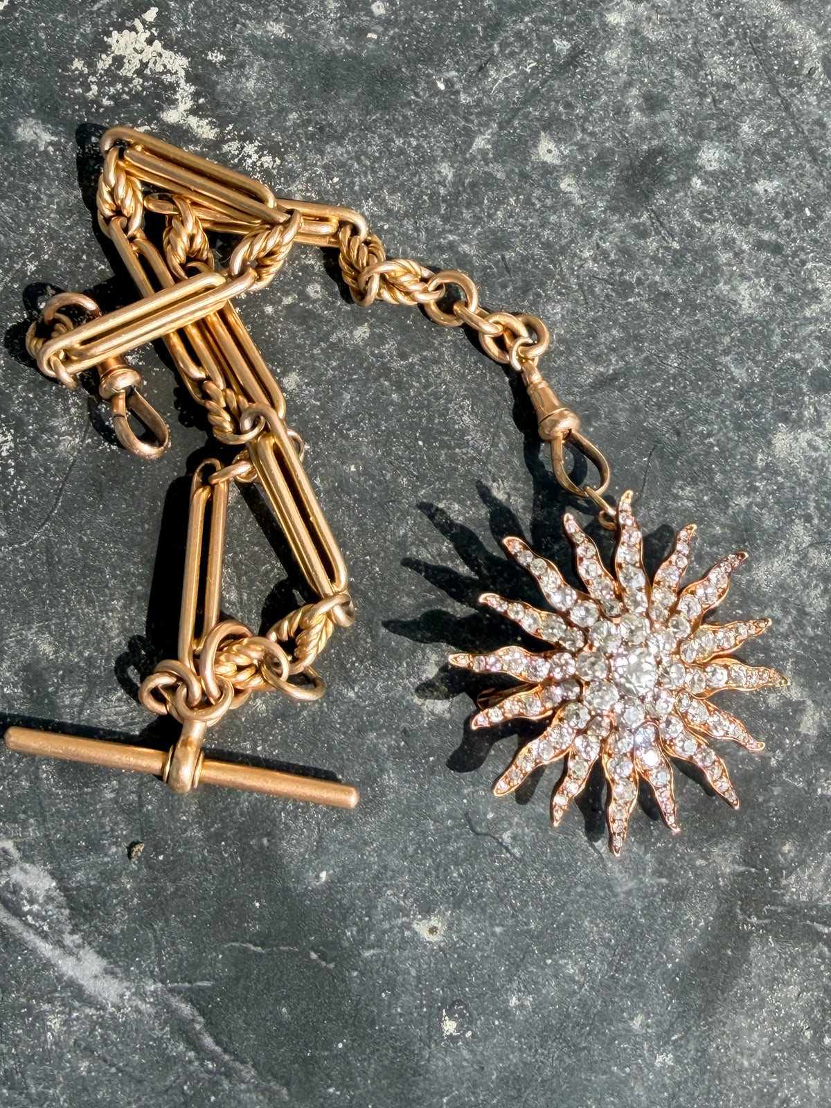Antique Old Cut Diamond Sun Pendant Brooch
