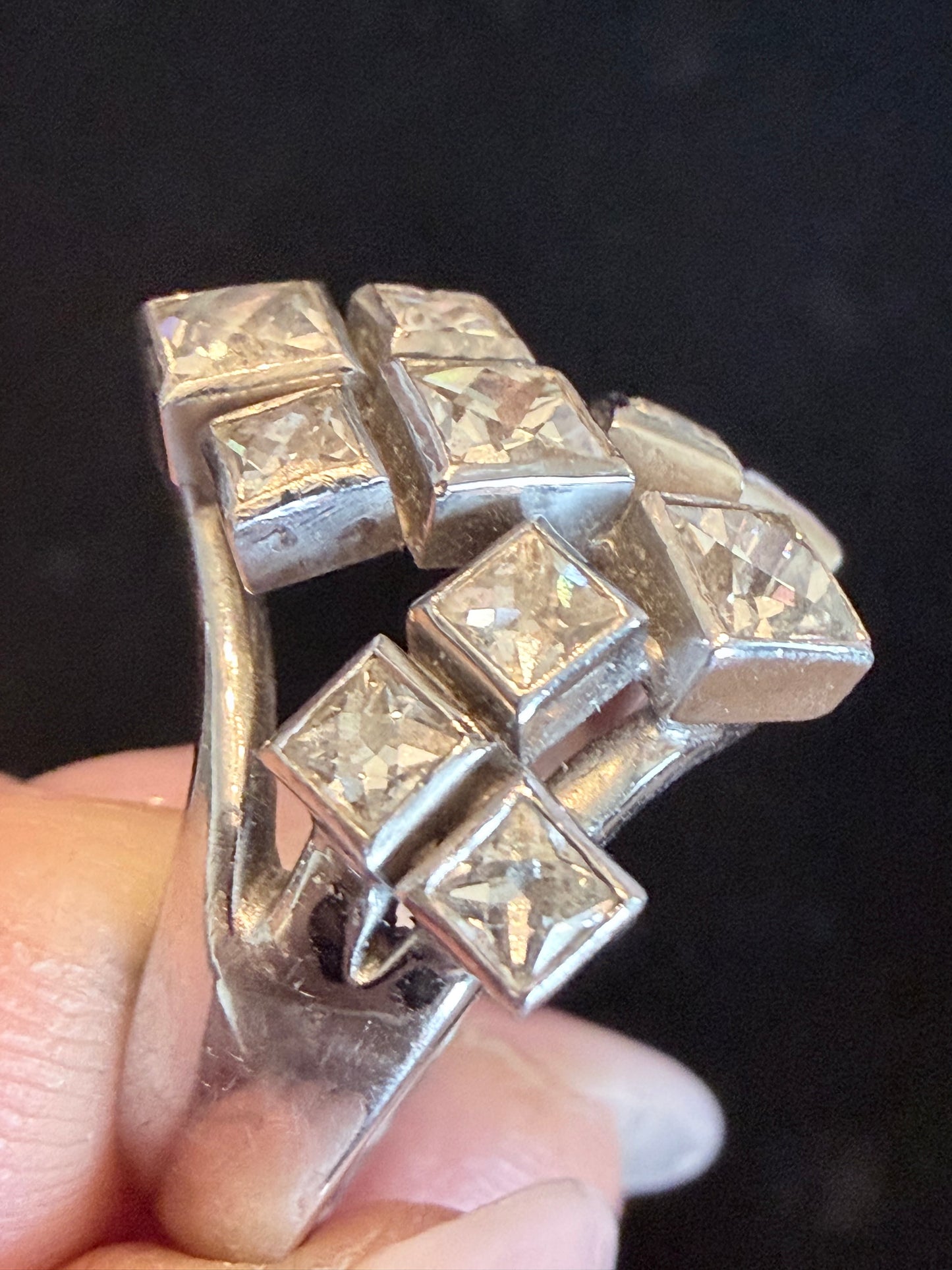 Mid-Century French Cut Diamond Cocktail Ring