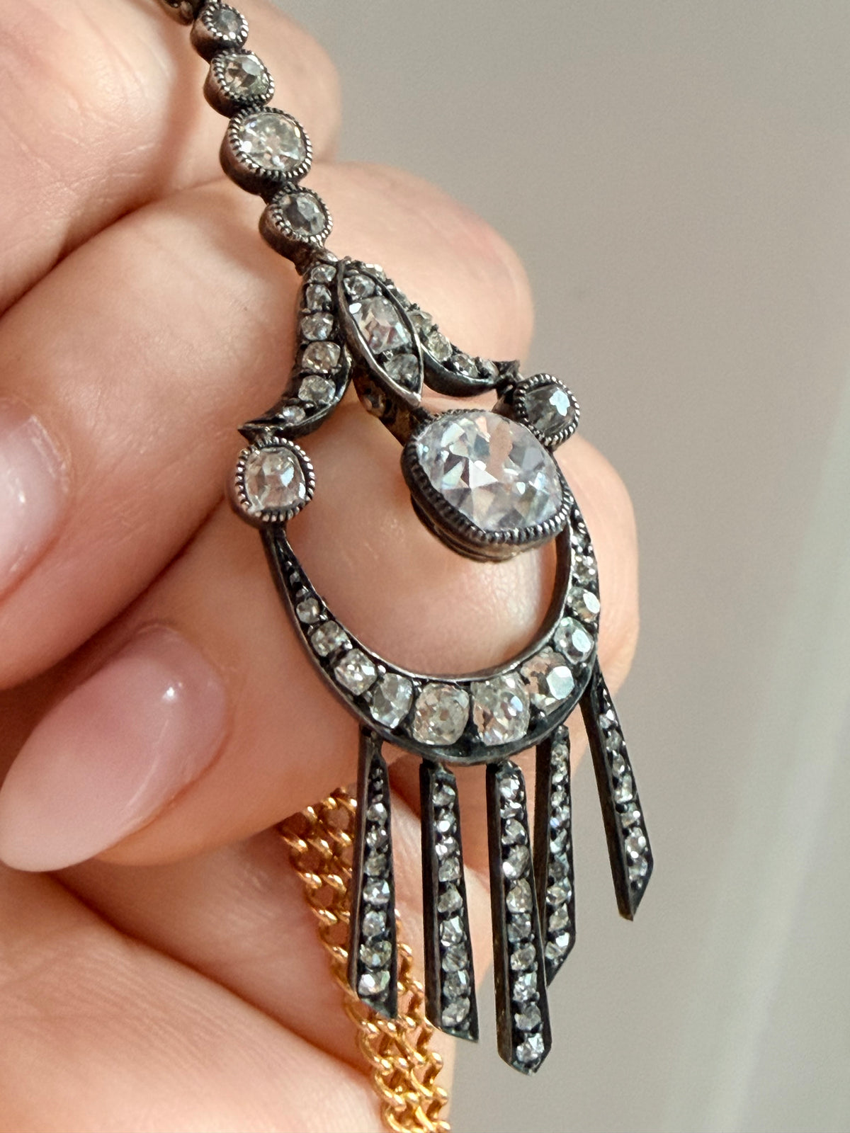 Antique Old Mine Cut Diamond Drop Pendant