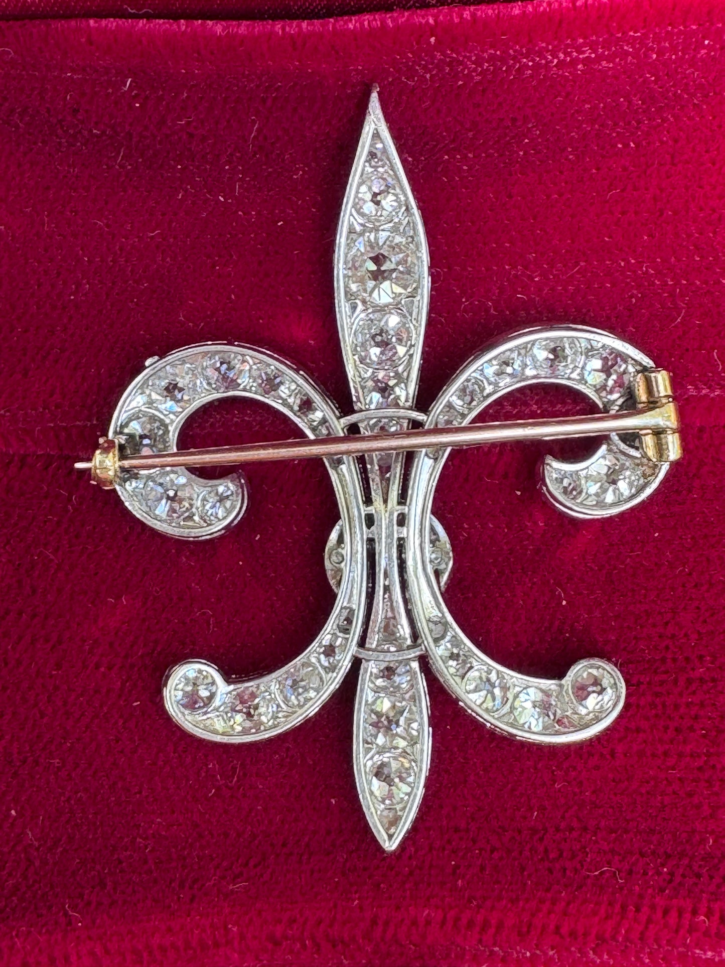 Antique Old Mine Cut Diamond Fleur de Lis Brooch