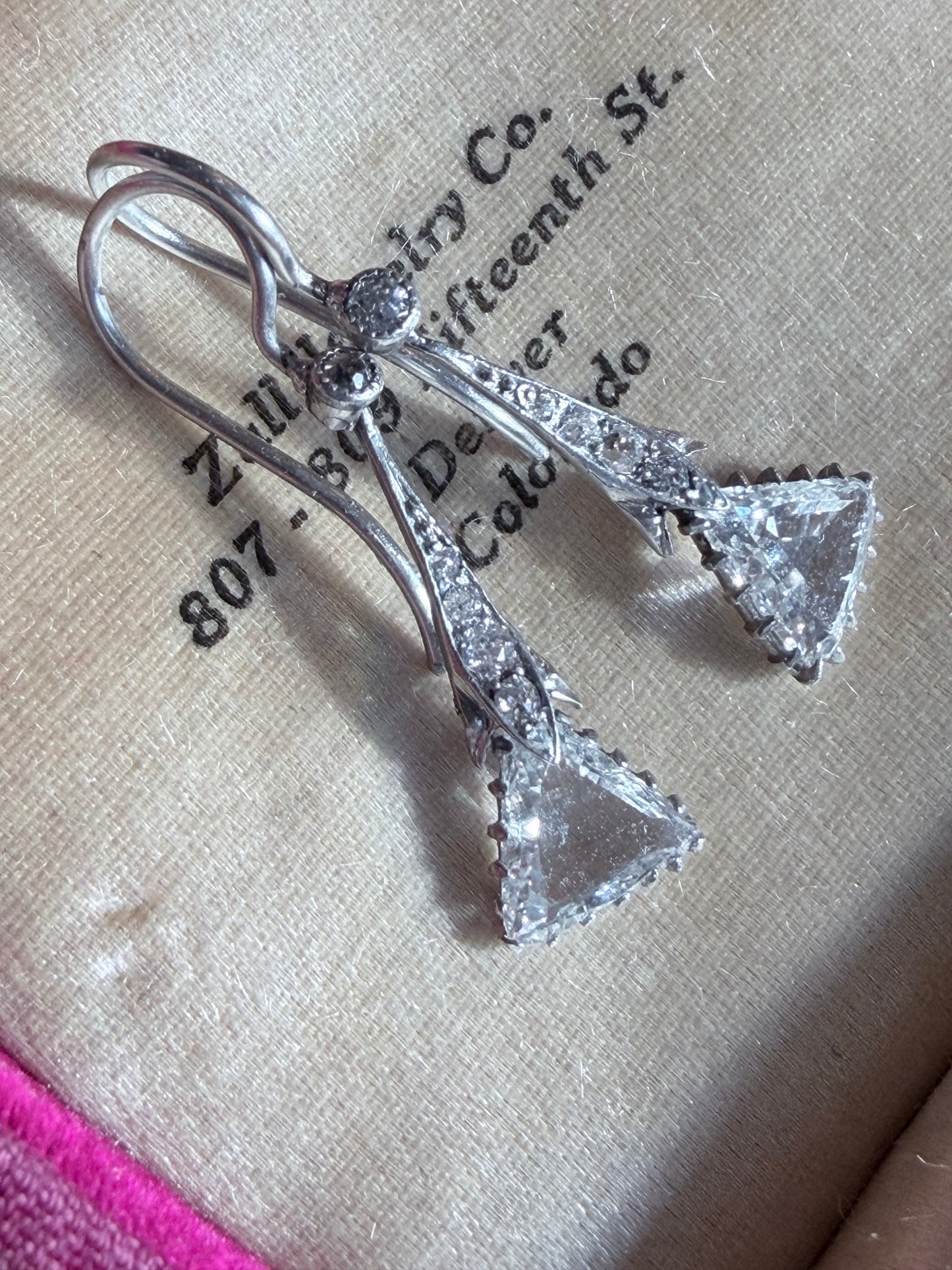 Art Deco Trillion Cut Diamond Drop Earrings