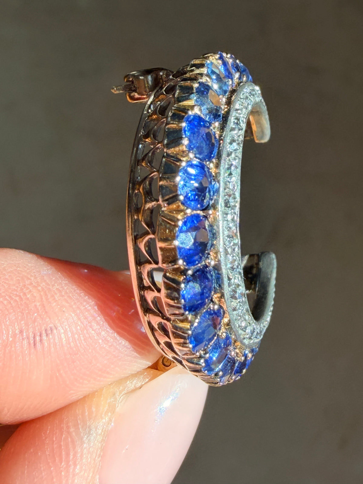 Antique Sapphire and Diamond Crescent Brooch