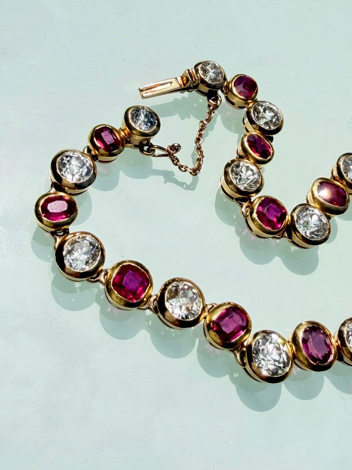 Antique Burmese No Heat Ruby and Old Cut Diamond Alternating Bracelet