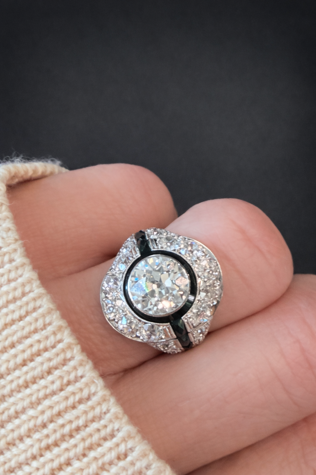 Art Deco Diamond and Onyx Target Ring