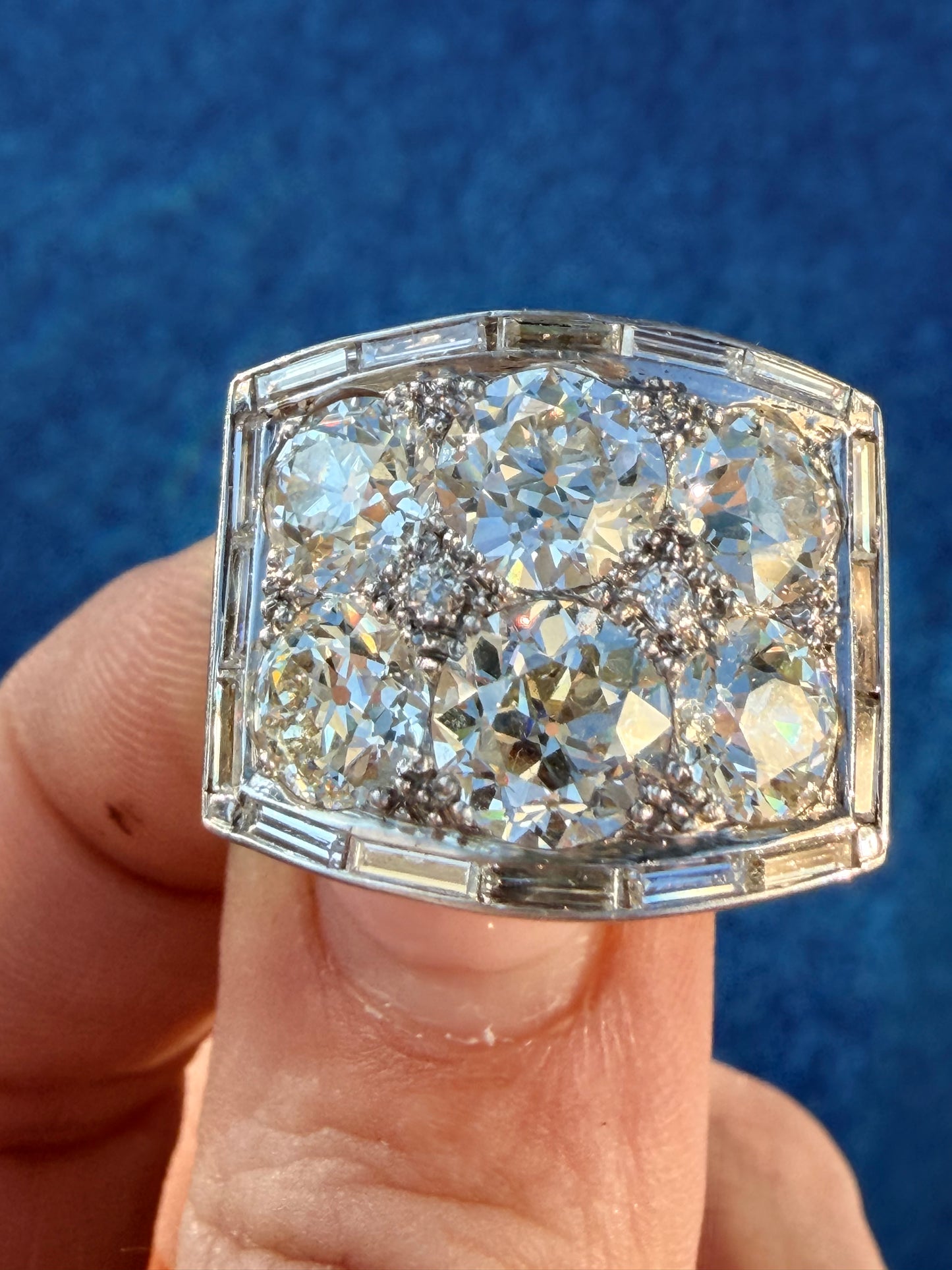 Art Deco Old Mine Cut Diamond Cluster Ring