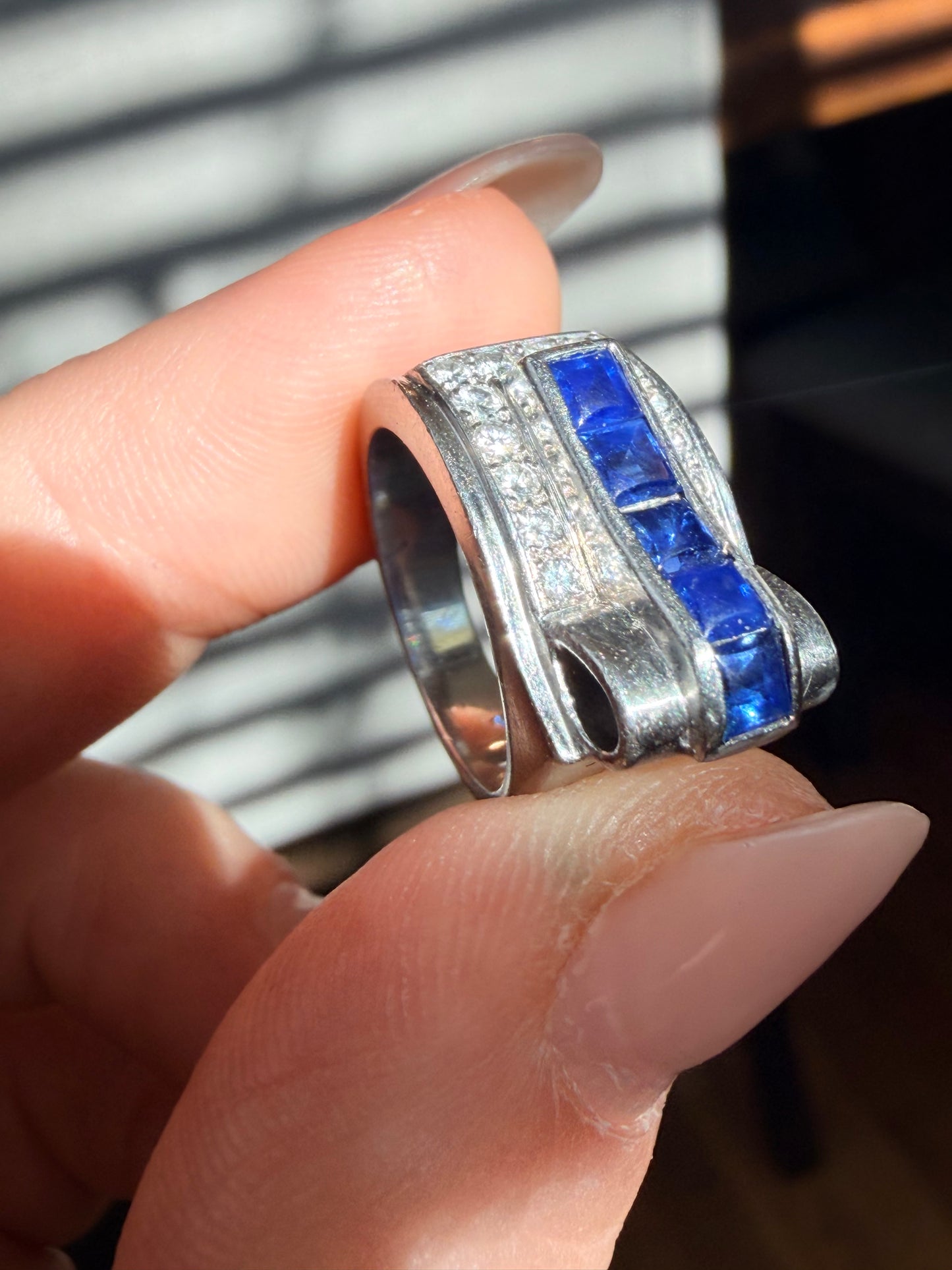 Retro Cartier Sapphire and Diamond Tank Ring