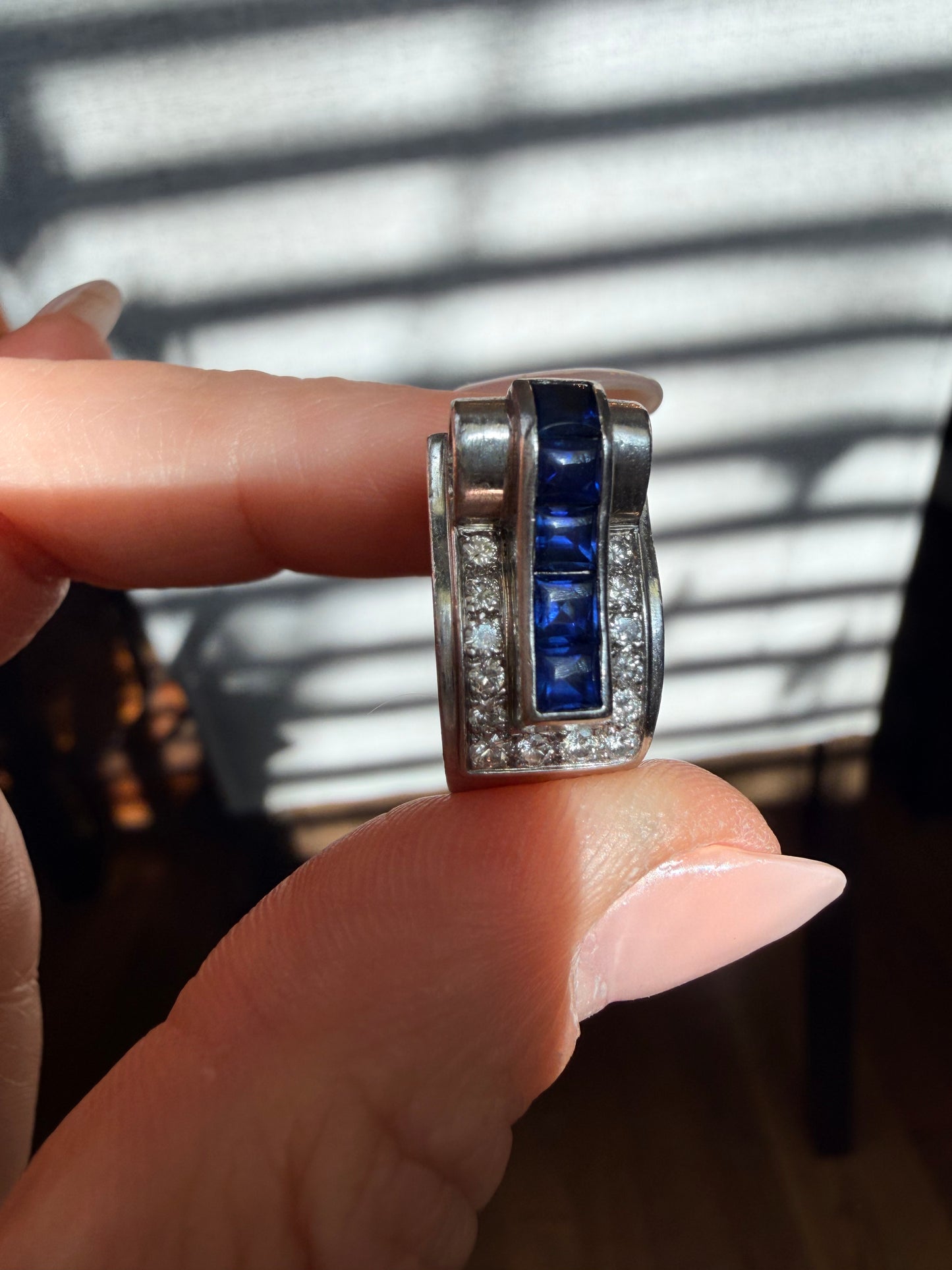 Retro Cartier Sapphire and Diamond Tank Ring