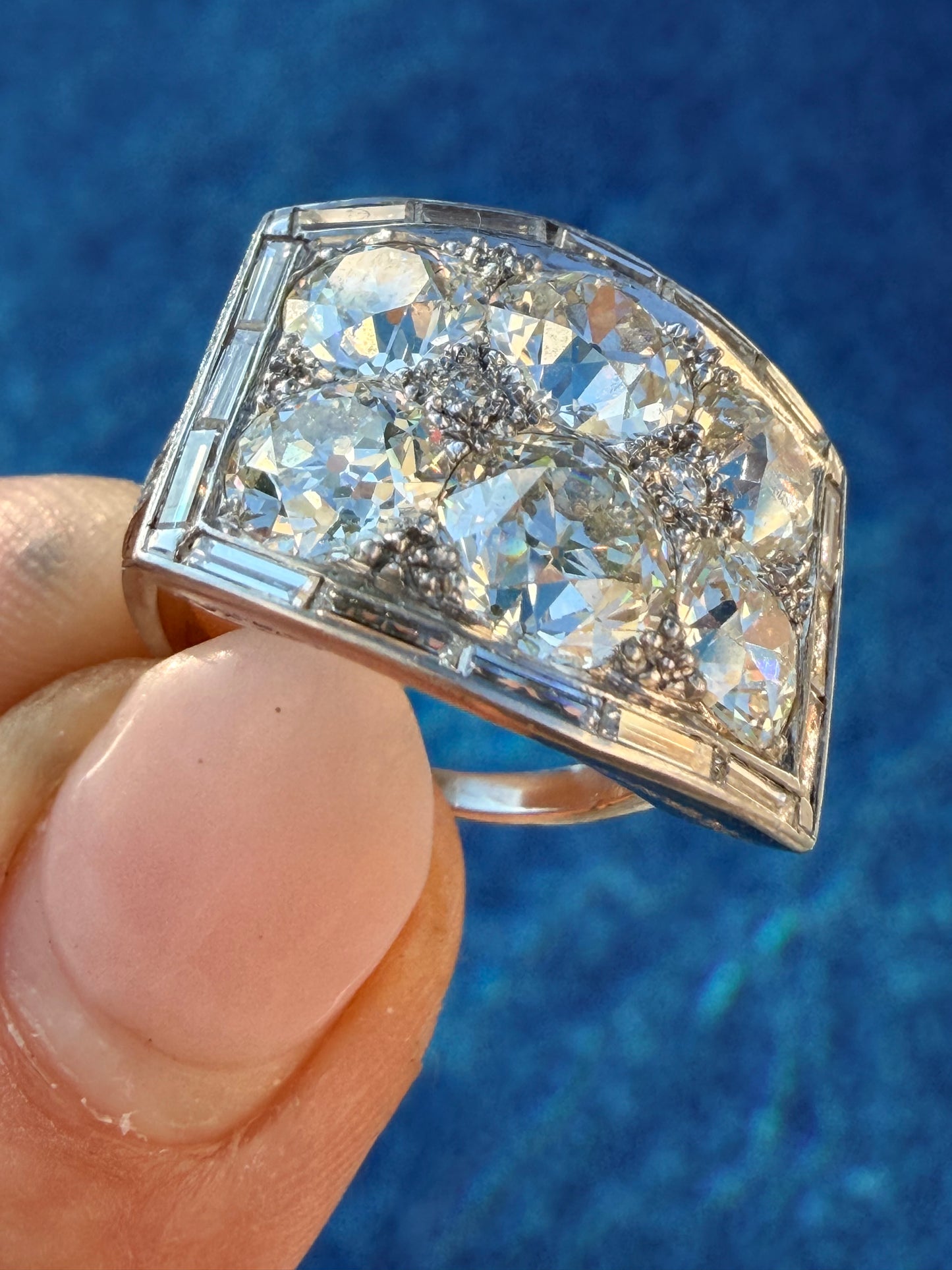Art Deco Old Mine Cut Diamond Cluster Ring