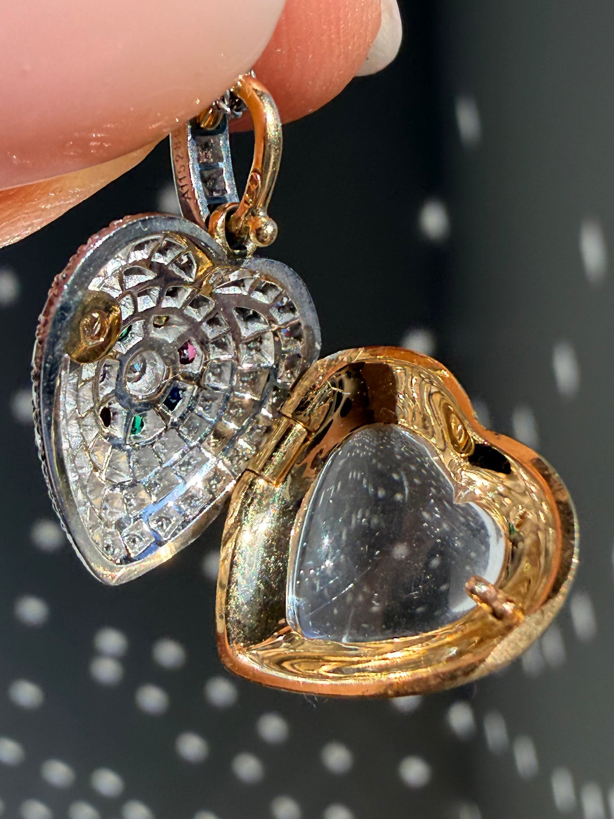 Vintage Multi Gem and Diamond DEAREST Heart Locket Pendant