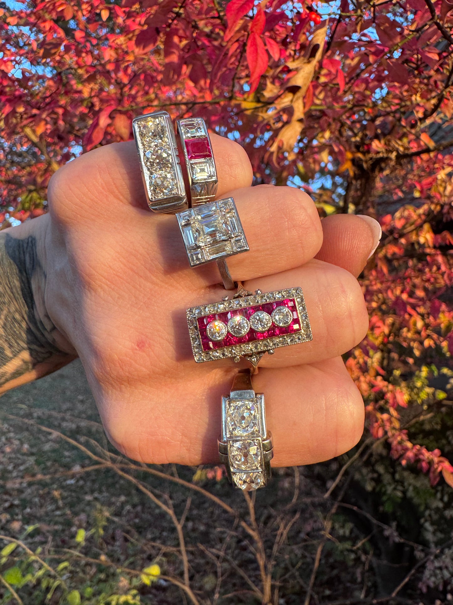 Art Deco Ruby and Diamond Tablet Ring