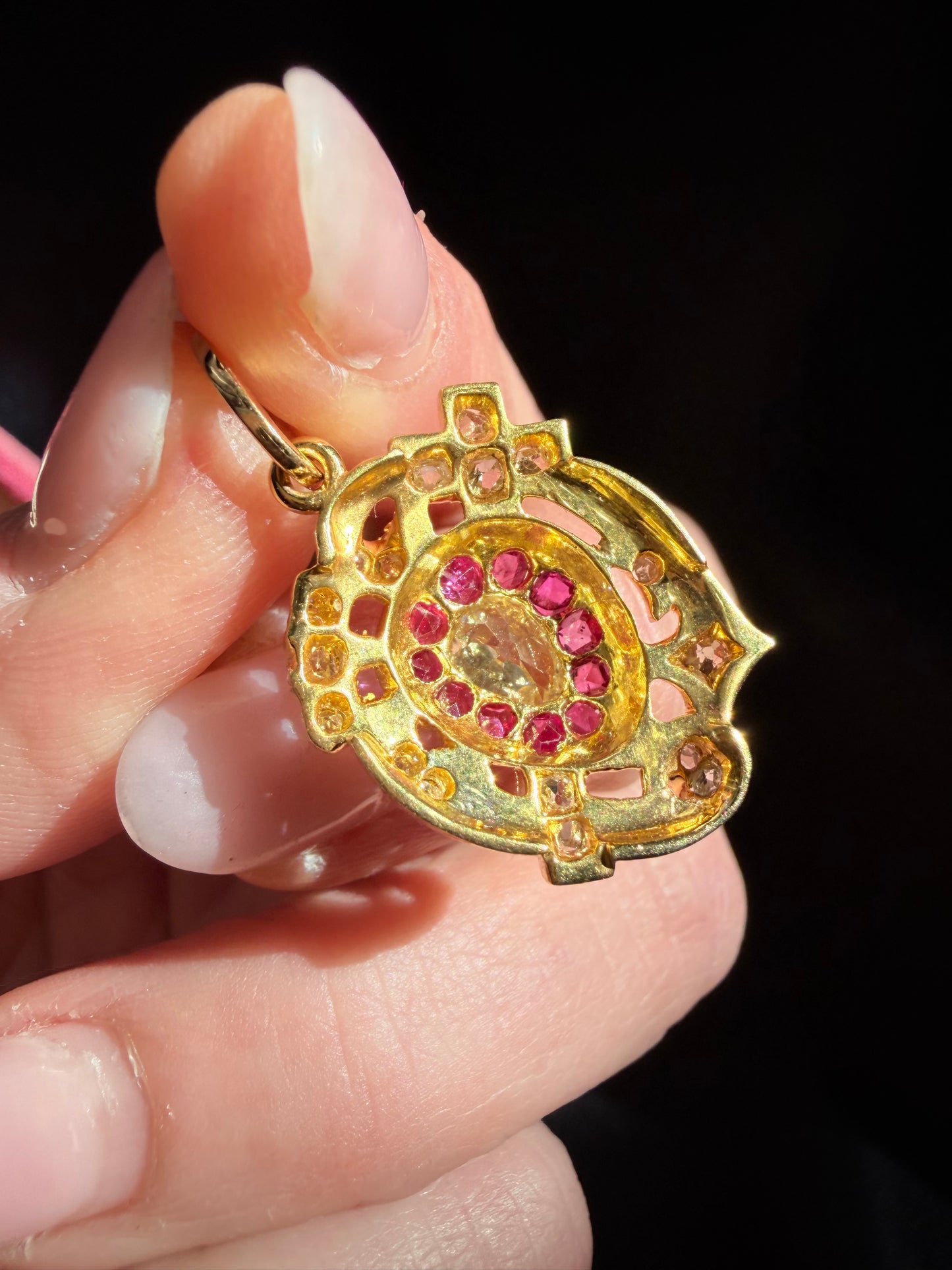 Victorian Ruby and Diamond Faith, Hope and Love Pendant